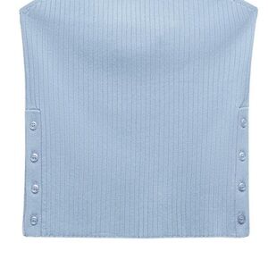 Zara Light Blue Ribbed Button-Detail Bandeau Too